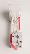 Cracked, stained white block breaking into small cubes that fall onto clean blocks, with red arrows