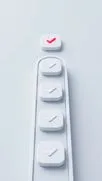 Row of white 3D checkmark buttons with one red checkmark set apart on top.