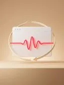 3D cream browser window with a red heartbeat pulse line, encircled by looping arrows, on beige.