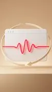 3D cream browser window with a red heartbeat pulse line, encircled by looping arrows, on beige.