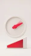 White clock face with a red hand blurred in fast motion, resting on a wedge-shaped base