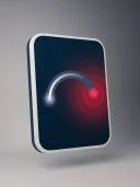 Dark rounded tile showing a grey gauge arc ending in a glowing red dot with rings.