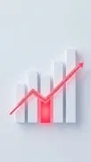 White 3D bar chart with a red upward arrow and one glowing red bar.